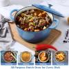 E-far 5QT Dutch Oven for Bread Baking, 2-IN-1 Cast Iron Pot with Skillet Lid & Sourdough Starter Kit, Bread Oven Pan with Baking Supplies for Frying, Braising, BBQ, Rust-Free & Heavy Duty(Blue)