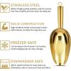 E-far 6 Ounce Ice Scoop Set of 2, Small Stainless Steel Scoops for Ice Cube/Candy/Flour/Sugar, Metal Utility Scoops for Canisters, Baking, Kitchen Pantry, Rust Free & Dishwasher Safe(Gold)