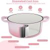E-far 6 Quart Enameled Cast Iron Dutch Oven with Lid, Round Dutch Oven Pot Nonstick Cookware for Braising, Stews, Roasting, Bread Baking, Cooking, Heavy Duty, Induction & Oven Safe – Blue(Pink)