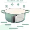 E-far 6 Quart Enameled Cast Iron Dutch Oven with Lid, Round Dutch Oven Pot Nonstick Cookware for Braising, Stews, Roasting, Bread Baking, Cooking, Heavy Duty, Induction & Oven Safe – Blue(Sage Green)