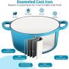 E-far 6 Quart Enameled Cast Iron Dutch Oven with Lid, Round Dutch Oven Pot Nonstick Cookware for Braising, Stews, Roasting, Bread Baking, Cooking, Heavy Duty, Induction & Oven Safe – Blue(Teal Mist)