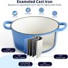 E-far 6 Quart Enameled Cast Iron Dutch Oven with Lid, Round Dutch Oven Pot Nonstick Cookware for Braising, Stews, Roasting, Bread Baking, Cooking, Heavy Duty, Induction & Oven Safe – Blue(Blue)