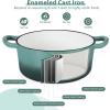 E-far 6 Quart Enameled Cast Iron Dutch Oven with Lid, Round Dutch Oven Pot Nonstick Cookware for Braising, Stews, Roasting, Bread Baking, Cooking, Heavy Duty, Induction & Oven Safe – Blue(Forest Green)