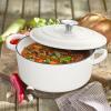 E-far 6 Quart Enameled Cast Iron Dutch Oven with Lid, Round Dutch Oven Pot Nonstick Cookware for Braising, Stews, Roasting, Bread Baking, Cooking, Heavy Duty, Induction & Oven Safe – Blue(White)