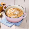 E-far 6 Quart Enameled Cast Iron Dutch Oven with Lid, Round Dutch Oven Pot Nonstick Cookware for Braising, Stews, Roasting, Bread Baking, Cooking, Heavy Duty, Induction & Oven Safe – Blue(Pink)