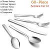 E-far 60-Piece Silverware Set, Stainless Steel Flatware Set Service for 12, Tableware Cutlery Set for Home Restaurant Party, Dinner Forks/Spoons/Knives, Square Edge & Mirror Polished, Dishwasher Safe(60 Pieces)