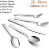 E-far 60-Piece Silverware Set, Stainless Steel Flatware Set Service for 12, Tableware Cutlery Set for Home Restaurant Party, Dinner Forks/Spoons/Knives, Square Edge & Mirror Polished, Dishwasher Safe(20 Pieces)