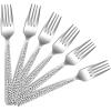 E-far 6-piece Hammered Dinner Forks Set, 7.9 Inch Stainless Steel Forks for Home, Kitchen or Restaurant, Non-toxic & Mirror Polished, Squared Edge & Dishwasher Safe(7.9 Inches)