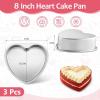 E-far 8 Inch Heart Cake Pan, 2Pcs Stainless Steel Heart Shaped Cake Mold, Cake Tin Baking Pan for Valentine’s Day Anniversaries Wedding, Non-Toxic & Dishwasher Safe(8-Inch (Set of 3))