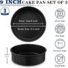 E-far 9.5 Inch Cake Pan Set of 3, Nonstick Round Baking Layer Cake Pans, Stainless Steel Core & Non-Toxic Coating, 2 Inch Deep (Black)(9 Inches)