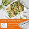 E-far Baking Cookie Sheet Set of 2, 16”x12” Stainless Steel Baking Sheet Pan with 50 Parchment Paper, Rectangle Baking Tray for Cooking Roasting, Rust Free & Heavy Duty, Oven & Dishwasher Safe(2)