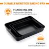 E-far Baking Pans with Lids Set of 3, Nonstick Sheet Cake Pan for Oven Lasagna Brownie Casserole – 12.5/10.5/9.4Inch, Rectangle Metal Bakeware Set, Stainless Steel Core – 6 Pieces(3 Pans + 3 Covers)