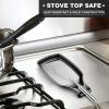 E-far Black Spoon Rest for Stove Top, 2-Piece Stainless Steel Spoon Holder for Kitchen Counter, Spatula Ladle Utensils Rest, Heavy Duty & Large Size, Dishwasher Safe(8.5 x 4.3 Inch)(Black)