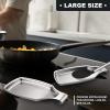 E-far Black Spoon Rest for Stove Top, 2-Piece Stainless Steel Spoon Holder for Kitchen Counter, Spatula Ladle Utensils Rest, Heavy Duty & Large Size, Dishwasher Safe(8.5 x 4.3 Inch)(Silver)