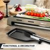 E-far Black Spoon Rest for Stove Top, 2-Piece Stainless Steel Spoon Holder for Kitchen Counter, Spatula Ladle Utensils Rest, Heavy Duty & Large Size, Dishwasher Safe(8.5 x 4.3 Inch)(Black)
