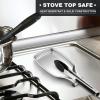 E-far Black Spoon Rest for Stove Top, 2-Piece Stainless Steel Spoon Holder for Kitchen Counter, Spatula Ladle Utensils Rest, Heavy Duty & Large Size, Dishwasher Safe(8.5 x 4.3 Inch)(Silver)