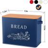 E-far Bread Box for Kitchen Countertop, Metal Bread Storage Container Bin with Bamboo Lid for Cutting Bread, Extra Large & Farmhouse Style, 13” x 7.2” x9.8”, Black(Navy Blue)