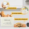 E-far Bread Box for Kitchen Countertop, Metal Bread Storage Container Bin with Bamboo Lid for Cutting Bread, Extra Large & Farmhouse Style, 13” x 7.2” x9.8”, Black(Cream)