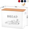 E-far Bread Box for Kitchen Countertop, Metal Bread Storage Container Bin with Bamboo Lid for Cutting Bread, Extra Large & Farmhouse Style, 13” x 7.2” x9.8”, Black(White)