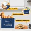 E-far Bread Box for Kitchen Countertop, Metal Bread Storage Container Bin with Bamboo Lid for Cutting Bread, Extra Large & Farmhouse Style, 13” x 7.2” x9.8”, Black(Navy Blue)