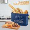 E-far Bread Box for Kitchen Countertop, Metal Bread Storage Container Bin with Bamboo Lid for Cutting Bread, Extra Large & Farmhouse Style, 13” x 7.2” x9.8”, Black(Navy Blue)