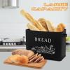 E-far Bread Box for Kitchen Countertop, Metal Bread Storage Container Bin with Bamboo Lid for Cutting Bread, Extra Large & Farmhouse Style, 13” x 7.2” x9.8”, Black(Black)