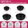 E-far Cake Pan Set of 4 (4 inch/6 inch/8 inch/9½ inch), Nonstick Round Baking Cake Pans for Tier Birthday Wedding Cake, Stainless Steel Core & Non-Toxic Coating, 2 Inch Deep (Black)
