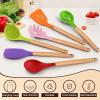 E-far Cooking Utensils Set of 6, Silicone Kitchen Utensils with Wooden Handle, Non-stick Cookware Friendly & Heat Resistant, Includes Spatula/Ladle/Slotted Turner/Serving Spoon/Spaghetti Server(Gray)(Multicolor)