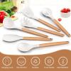 E-far Cooking Utensils Set of 6, Silicone Kitchen Utensils with Wooden Handle, Non-stick Cookware Friendly & Heat Resistant, Includes Spatula/Ladle/Slotted Turner/Serving Spoon/Spaghetti Server(Gray)(White)