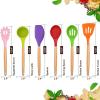 E-far Cooking Utensils Set of 6, Silicone Kitchen Utensils with Wooden Handle, Non-stick Cookware Friendly & Heat Resistant, Includes Spatula/Ladle/Slotted Turner/Serving Spoon/Spaghetti Server(Gray)(Multicolor)