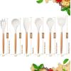 E-far Cooking Utensils Set of 6, Silicone Kitchen Utensils with Wooden Handle, Non-stick Cookware Friendly & Heat Resistant, Includes Spatula/Ladle/Slotted Turner/Serving Spoon/Spaghetti Server(Gray)(White)