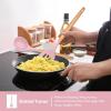 E-far Cooking Utensils Set of 6, Silicone Kitchen Utensils with Wooden Handle, Non-stick Cookware Friendly & Heat Resistant, Includes Spatula/Ladle/Slotted Turner/Serving Spoon/Spaghetti Server(Gray)(Pink)