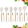 E-far Cooking Utensils Set of 6, Silicone Kitchen Utensils with Wooden Handle, Non-stick Cookware Friendly & Heat Resistant, Includes Spatula/Ladle/Slotted Turner/Serving Spoon/Spaghetti Server(Gray)(Khaki)