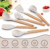 E-far Cooking Utensils Set of 6, Silicone Kitchen Utensils with Wooden Handle, Non-stick Cookware Friendly & Heat Resistant, Includes Spatula/Ladle/Slotted Turner/Serving Spoon/Spaghetti Server(Gray)(Khaki)