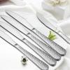 E-far Dinner Knives Set of 12, Stainless Steel Hammered Serrated Table Knife for Home Kitchen Restaurant, Mirror Polished & Dishwasher safe-8.9 Inches(6)