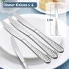E-far Dinner Knives Set of 12, Stainless Steel Hammered Serrated Table Knife for Home Kitchen Restaurant, Mirror Polished & Dishwasher safe-8.9 Inches(6)