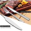 E-far Dinner Knives Set of 6, 8.9 Inch Stainless Steel Serrated Steak Butter Knife for Home Kitchen Restaurant, Modern Design & Square Edge, Mirror Finish & Dishwasher Safe(Hammered Square Edge)