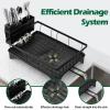 E-far Dish Drying Rack for Kitchen Counter, 2 Tier Small Dish Drainer Drying Rack, 16.7″ x 11.8″ x 13.9″ Metal Organizer with Drainboard and Utensil Holder, Large Capacity & Space Saving, Black