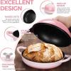 E-far Dutch Oven for Sourdough Bread Baking, 6 Qt Round Enameled Cast Iron Dutch Oven for Homemade Artisan Bread, Dome Lid & Shallow Base, Matte Black Interior & Durable, Oven-Safe to 500℉, Blue(Pink)