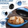 E-far Dutch Oven for Sourdough Bread Baking, 6 Qt Round Enameled Cast Iron Dutch Oven for Homemade Artisan Bread, Dome Lid & Shallow Base, Matte Black Interior & Durable, Oven-Safe to 500℉, Blue(Blue)