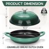E-far Dutch Oven for Sourdough Bread Baking, 6 Qt Round Enameled Cast Iron Dutch Oven for Homemade Artisan Bread, Dome Lid & Shallow Base, Matte Black Interior & Durable, Oven-Safe to 500℉, Blue(Forest Green)