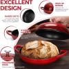 E-far Dutch Oven for Sourdough Bread Baking, 6 Qt Round Enameled Cast Iron Dutch Oven for Homemade Artisan Bread, Dome Lid & Shallow Base, Matte Black Interior & Durable, Oven-Safe to 500℉, Blue(Red)