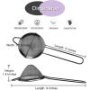 E-far Fine Mesh Strainer Set of 2, 3.3 Inches Stainless Steel Tea Strainer with Long Handle, Small Conical Mesh Strainers Sieve for Cocktail Coffee Food, Rust Proof & Easy to Clean (Silver)(Black-2)