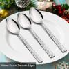 E-far Hammered Dinner Spoons Set of 12, 7.9 Inch Stainless Steel Soup Spoons Tablespoons for Home, Kitchen or Restaurant, Non-toxic & Mirror Polished, Squared Edge & Dishwasher Safe(7.9 Inches)