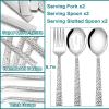 E-far Hammered Serving Utensils Set of 6, Stainless Steel 8.7 Inch Square Hostess Serving Set, Metal Serving Spoon Slotted Spoons Forks for Party Buffet Catering, Mirror Finished & Dishwasher Safe