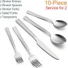 E-far Hammered Silverware Set, 40-Piece Stainless Steel Square Flatware Set for 8, Metal Tableware Cutlery Set Includes Dinner Knives/Forks/Spoons, Modern Design & Mirror Polished – Dishwasher Safe(10-Piece for 2)