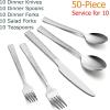 E-far Hammered Silverware Set, 40-Piece Stainless Steel Square Flatware Set for 8, Metal Tableware Cutlery Set Includes Dinner Knives/Forks/Spoons, Modern Design & Mirror Polished – Dishwasher Safe(50-Piece for 10)