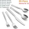 E-far Hammered Silverware Set, 40-Piece Stainless Steel Square Flatware Set for 8, Metal Tableware Cutlery Set Includes Dinner Knives/Forks/Spoons, Modern Design & Mirror Polished – Dishwasher Safe(80-Piece for 16)