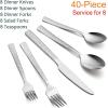 E-far Hammered Silverware Set, 40-Piece Stainless Steel Square Flatware Set for 8, Metal Tableware Cutlery Set Includes Dinner Knives/Forks/Spoons, Modern Design & Mirror Polished – Dishwasher Safe(40-Piece for 8)