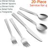 E-far Hammered Silverware Set, 40-Piece Stainless Steel Square Flatware Set for 8, Metal Tableware Cutlery Set Includes Dinner Knives/Forks/Spoons, Modern Design & Mirror Polished – Dishwasher Safe(20-Piece for 4)